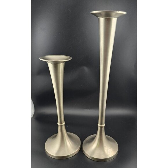 Set Of 2 Brushed Silver Metal Candle Holders Made In India, 9" and 12" Tall - Picture 3 of 9